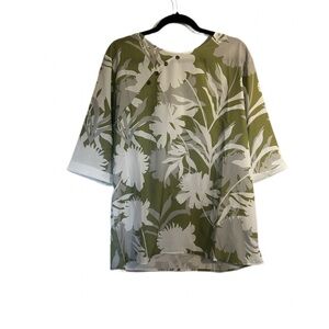 Green and White Floral Blouse
